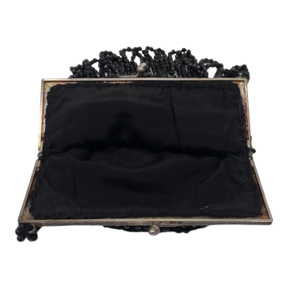 Antique Vintage 1920's Art Deco Beaded Black Flapper Handbag Purse Bag - Picture 3 of 11
